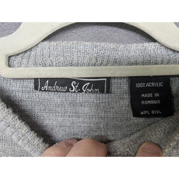 Andrew St. John Sweater Women’s Large Gray White with Stripe Acrylic Vintage - Picture 2 of 7